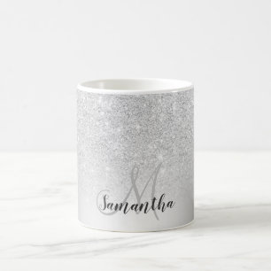 Silver glitter ombre metallic foil monogram koffiemok