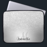 Silver glitter ombre metallic foil monogram laptop sleeve<br><div class="desc">Silver glitter ombre metallic foil monogram</div>
