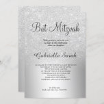 Silver glitter ombre metallic folie Bat Mitzvah Kaart<br><div class="desc">Een stijlvol en luxueus zilveren glitter ombre metallic folie met elegante kalligrafie voor een uitnodiging van Bat Mitzvah.</div>