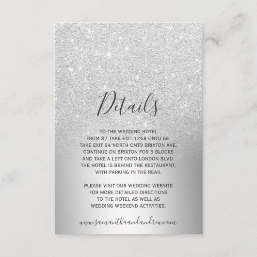 Silver glitter ombre metallic folie details informatiekaartje (Voorkant)