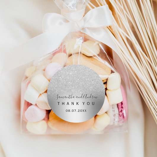 Silver glitter ombre metallic folie Hartelijk dank Ronde Sticker