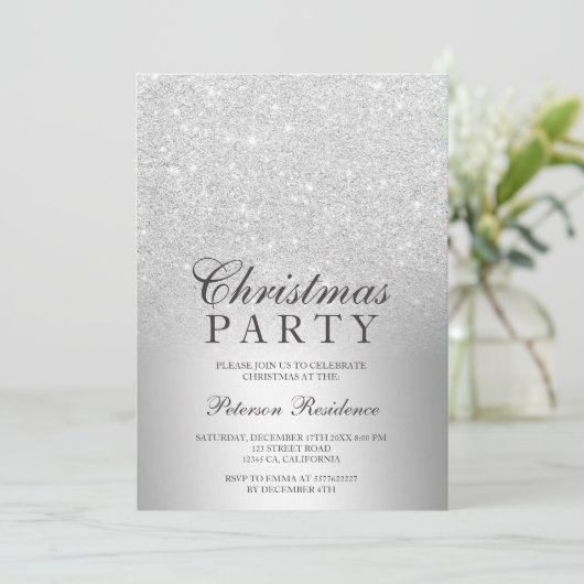 Silver glitter ombre metallic folie Kerstmis Kaart (Staand voorkant)