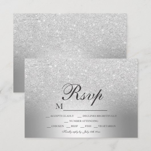 Silver glitter ombre metallic folie RSVP bruiloft (Voorkant / Achterkant)
