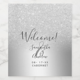 Silver glitter ombre metallic folie welkom wijn etiket