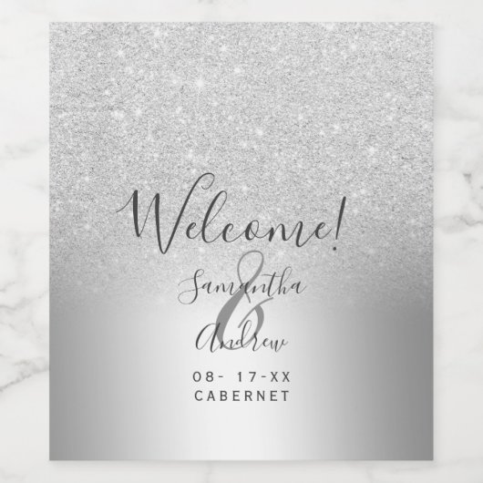 Silver glitter ombre metallic folie welkom wijn etiket (Enkel label)