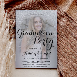 Silver glitter ombre metallic foto afstuderen kaart