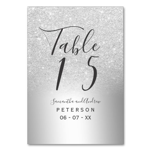 Silver glitter ombre metallic trouwtafel kaart (Achterkant)