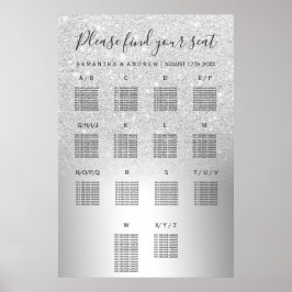 Silver glitter ombre metallic zeegrafiek poster