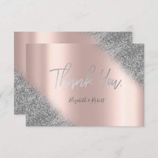 Silver Glitter Ombre Roos Gold Hartelijk dank Bedankkaart (Voorkant / Achterkant)