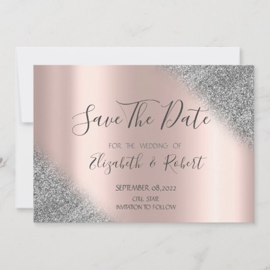 Silver Glitter Ombre Roos Gold sparen de datum Save The Date (Voorkant)