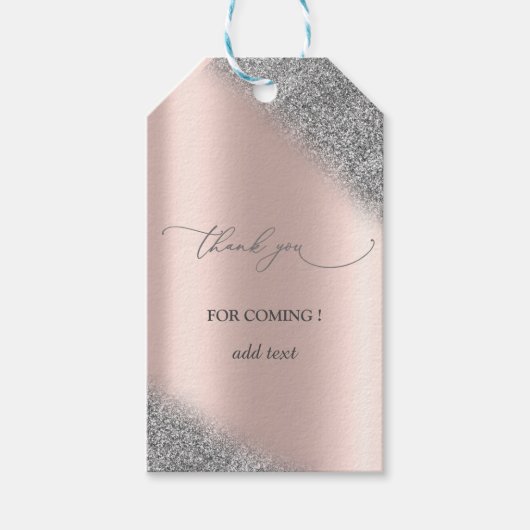 Silver Glitter Ombre Roos Gold Wedding Cadeaulabel (Voorkant)