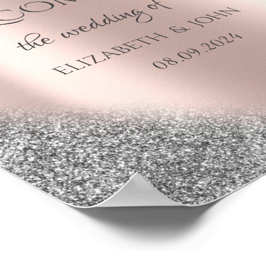 Silver Glitter Ombre Roos Gold Wedding Poster (Hoek)