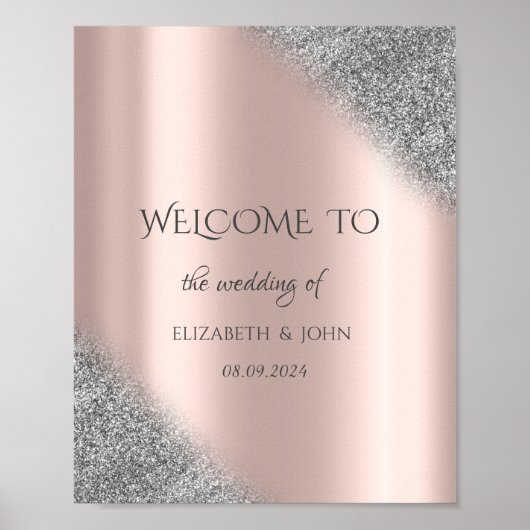 Silver Glitter Ombre Roos Gold Wedding Poster (Voorkant)