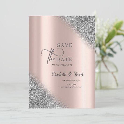 Silver Glitter Ombre Roos GoldBewaar de datum Save The Date (Staand voorkant)