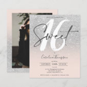 SIlver glitter ombre roze fotobudget Sweet 16 (Voorkant / Achterkant)
