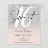SIlver glitter ombre roze fotobudget Sweet 16 (Voorkant)