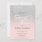 Silver glitter ombre roze typografie Sweet 16 Kaart (Voorkant)