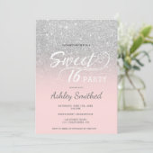 Silver glitter ombre roze typografie Sweet 16 Kaart (Staand voorkant)