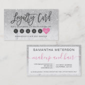 Silver glitter ombre script makeup marmer klantenkaartje (Voorkant / Achterkant)