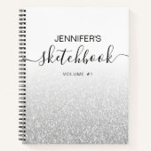 Silver Glitter Ombre Sketchbook Name Notitieboek (Voorkant)