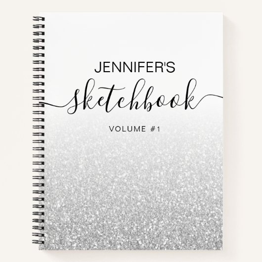Silver Glitter Ombre Sketchbook Name Notitieboek (Voorkant)