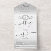 Silver glitter ombre white script bruiloft all in one uitnodiging (Binnen)