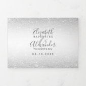 Silver glitter ombre White script foto bruiloft Drieluik Uitnodiging (Cover)