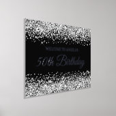 Silver Glitter op Black 50th Birthday Welcome Folie Afdrukken (Laagn)
