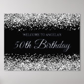 Silver Glitter op Black 50th Birthday Welcome Folie Afdrukken (Voorkant)
