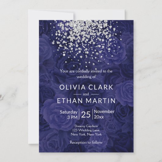 Silver Glitter op Royal Blue Rozen Kaart (Voorkant)