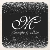 Silver Glitter op zwart Kartonnen Onderzetters (Voorkant)