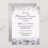 Silver Glitter Paars Floral Rehearsal Dinner Kaart (Voorkant / Achterkant)