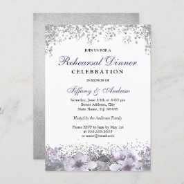 Silver Glitter Paars Floral Rehearsal Dinner Kaart