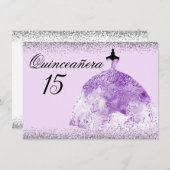 Silver Glitter Paars Gown Quinceanera-uitnodiging Kaart (Voorkant / Achterkant)