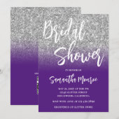 Silver Glitter Paars Ombre QR Code Vrijgezellenfee Kaart (Voorkant / Achterkant)