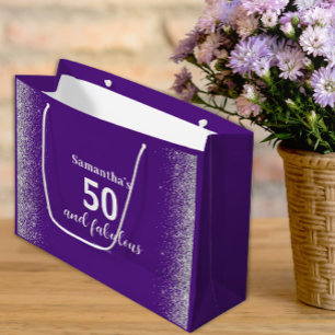 Silver Glitter Paarse 50e verjaardag Groot Cadeauzakje