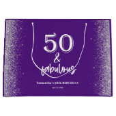 Silver Glitter Paarse 50e verjaardag Groot Cadeauzakje (Voorkant)