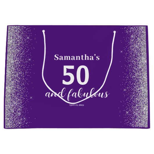 Silver Glitter Paarse 50e verjaardag Groot Cadeauzakje (Voorkant)
