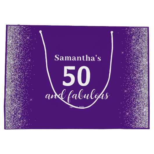Silver Glitter Paarse 50e verjaardag Groot Cadeauzakje (Achterkant)