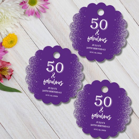 Silver Glitter Paarse 50e verjaardagsfeestje Bedankjes Labels