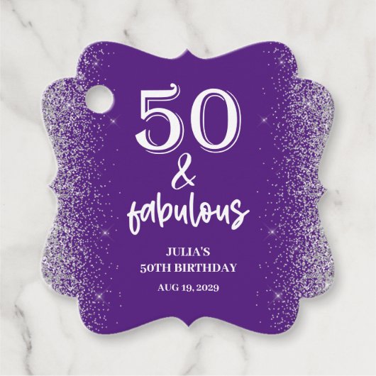 Silver Glitter Paarse 50e verjaardagsfeestje Bedankjes Labels (Voorkant)