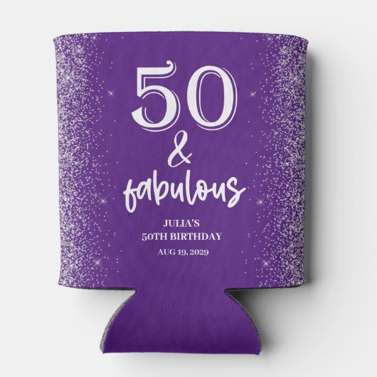 Silver Glitter Paarse 50e verjaardagsfeestje Blikjeskoeler (Achterkant)