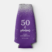 Silver Glitter Paarse 50e verjaardagsfeestje Flesjeskoeler (Voorkant)