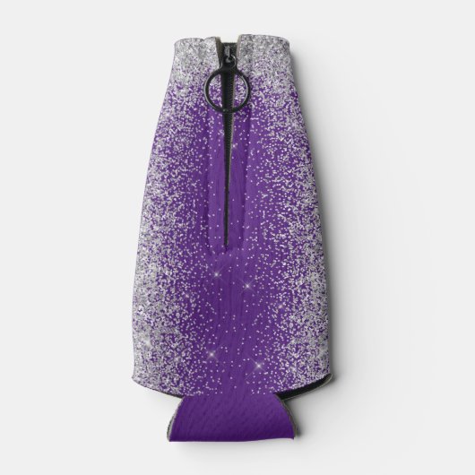 Silver Glitter Paarse 50e verjaardagsfeestje Flesjeskoeler (Achterkant)