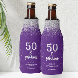 Silver Glitter Paarse 50e verjaardagsfeestje Flesjeskoeler