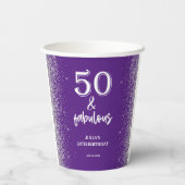 Silver Glitter Paarse 50e verjaardagsfeestje Papieren Bekers (Achterkant)