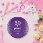 Silver Glitter Paarse 50e verjaardagsfeestje Papieren Bordje (Feest)