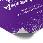 Silver Glitter Paarse 50e verjaardagsfeestje Poster (Hoek)