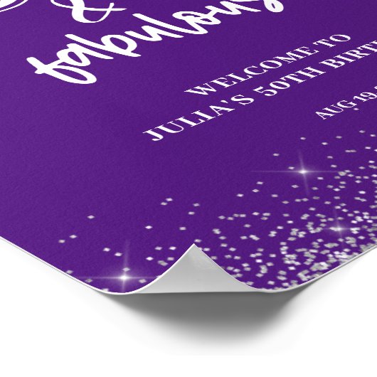 Silver Glitter Paarse 50e verjaardagsfeestje Poster (Hoek)