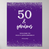 Silver Glitter Paarse 50e verjaardagsfeestje Poster (Voorkant)